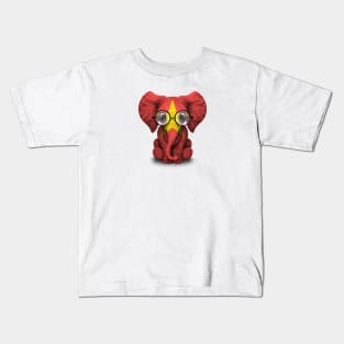 Baby Elephant with Glasses and Vietnamese Flag Kids T-Shirt